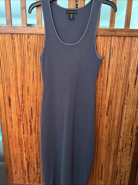 House of Harlow 1960 Ribbed Blue Tank Dress With Checkered edging